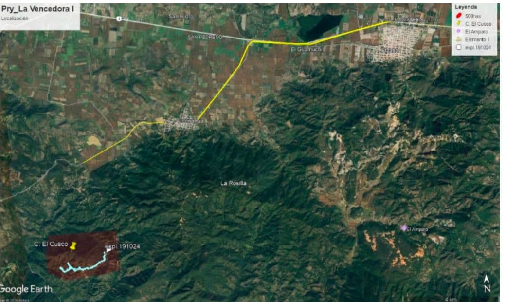 Mapa de localización de la mina La Vendedora